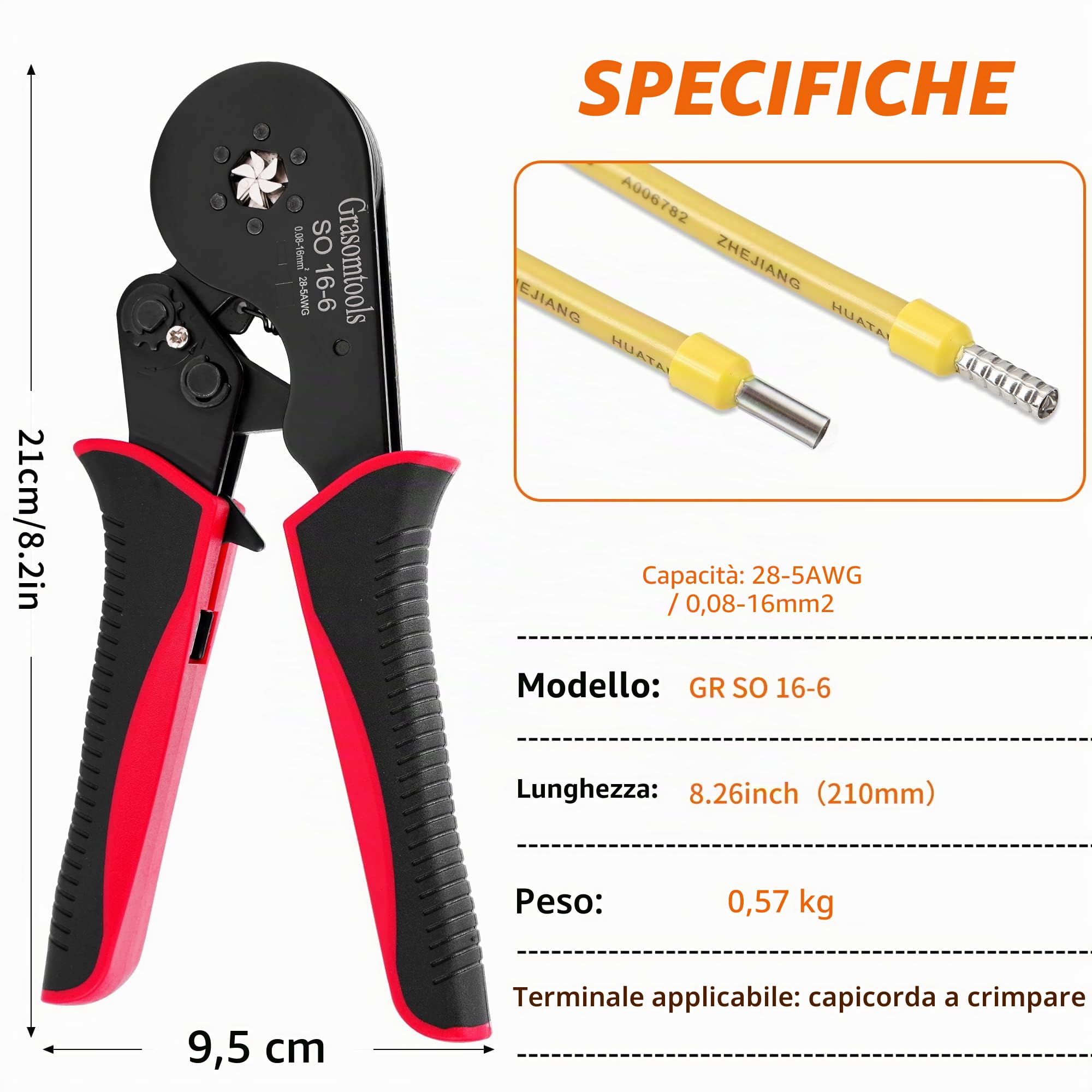 Set di crimpatrici per morsetti doppi e singoli, cricchetto 16-6 AWG 28-5 (0,08-16 mm²) con 1200 manicotti per connettori terminali (16-6 Crimper kit)