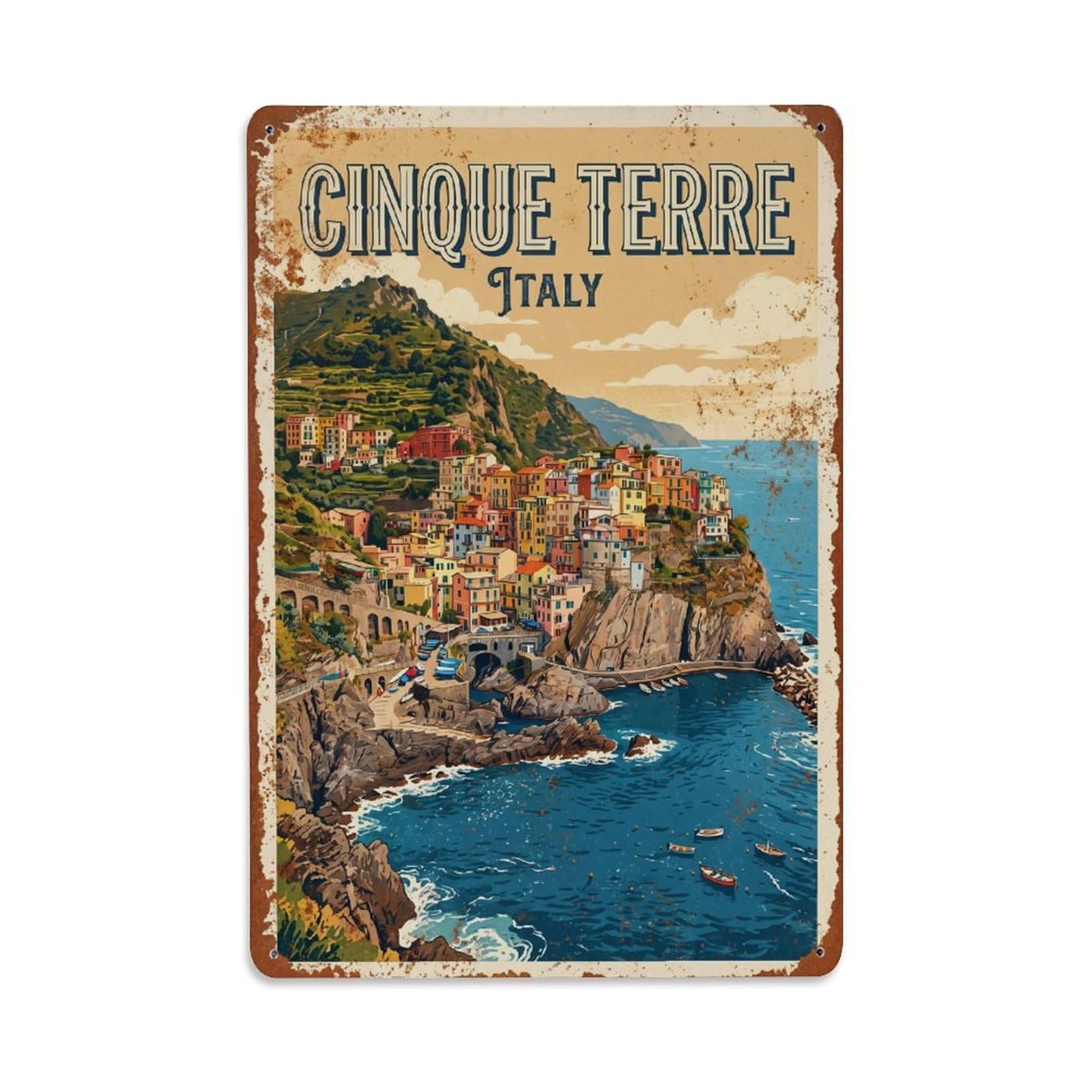 Vintage Travel Cinque Terre Italy Metal Tin Sign