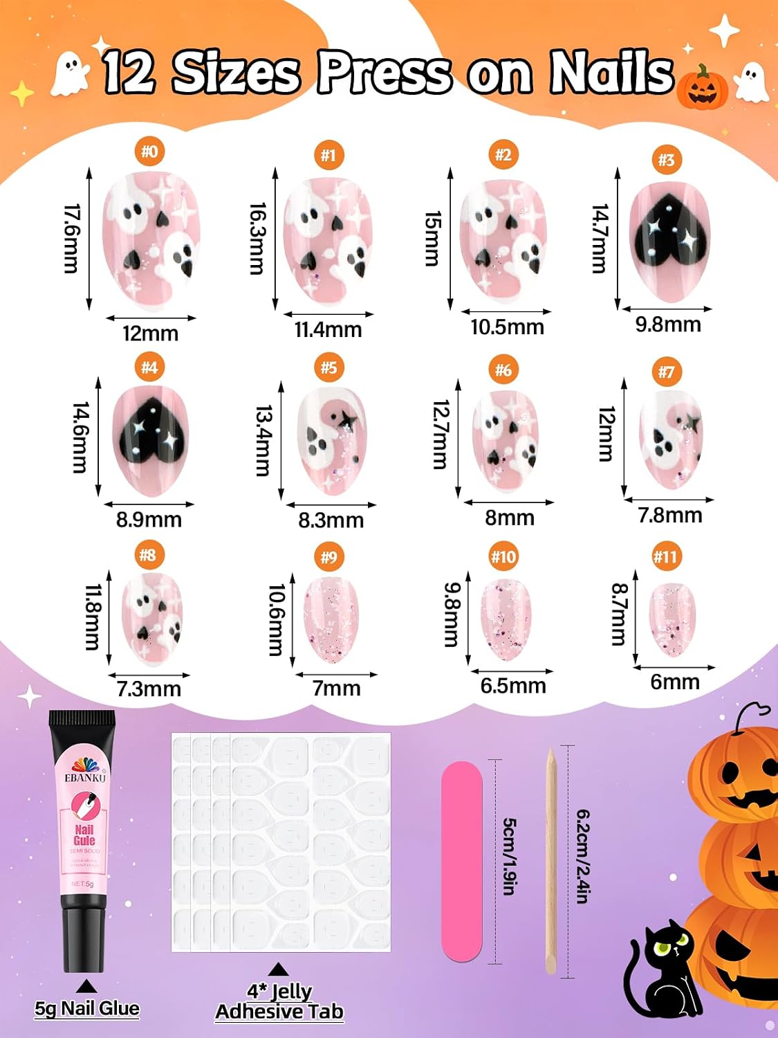 24 Pieces Press on Nail Kid, EBANKU Halloween Mini Glue on Nail image 2