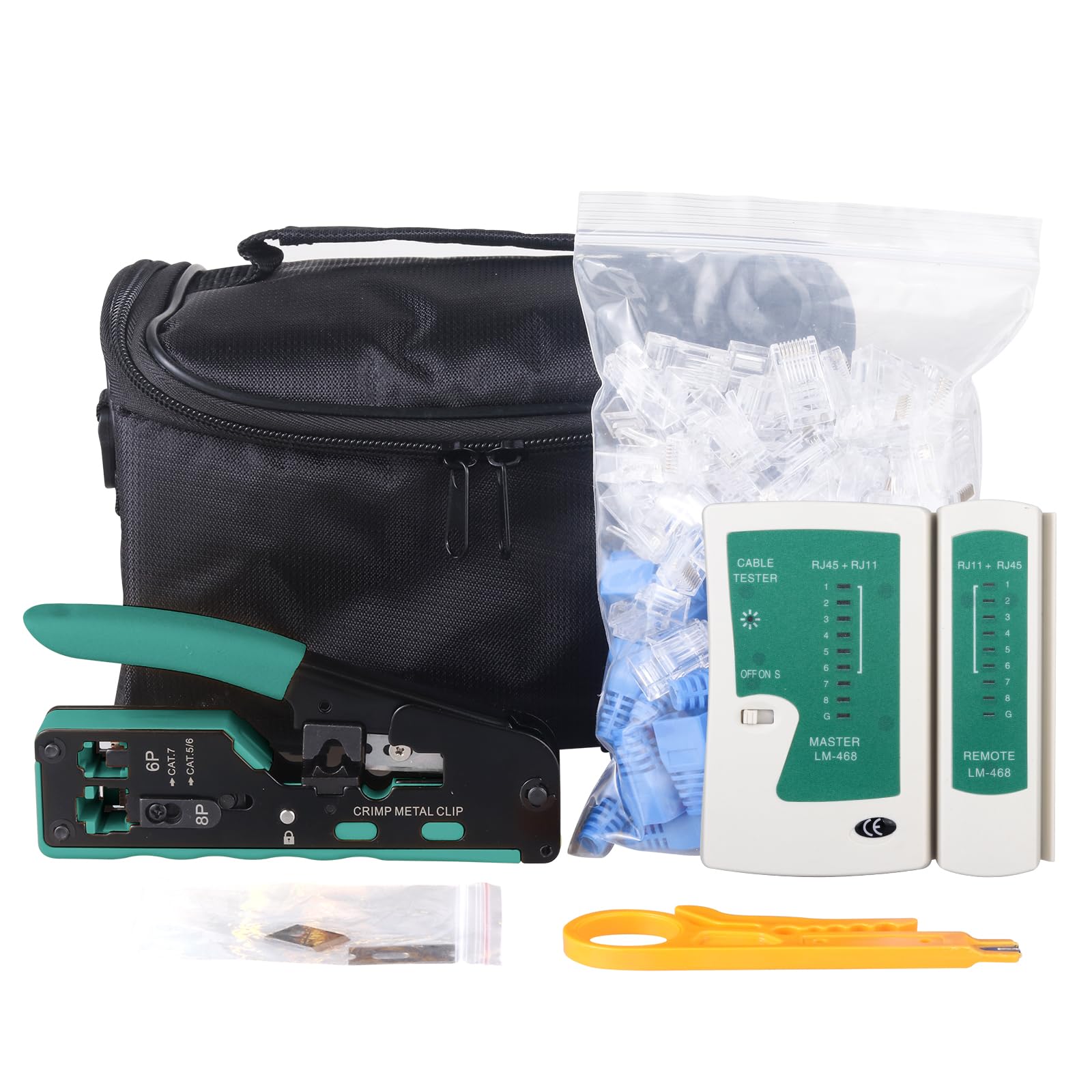 Kit pince à sertir RJ45 tout-en-un avec testeur de câble réseau Ethernet et connecteurs