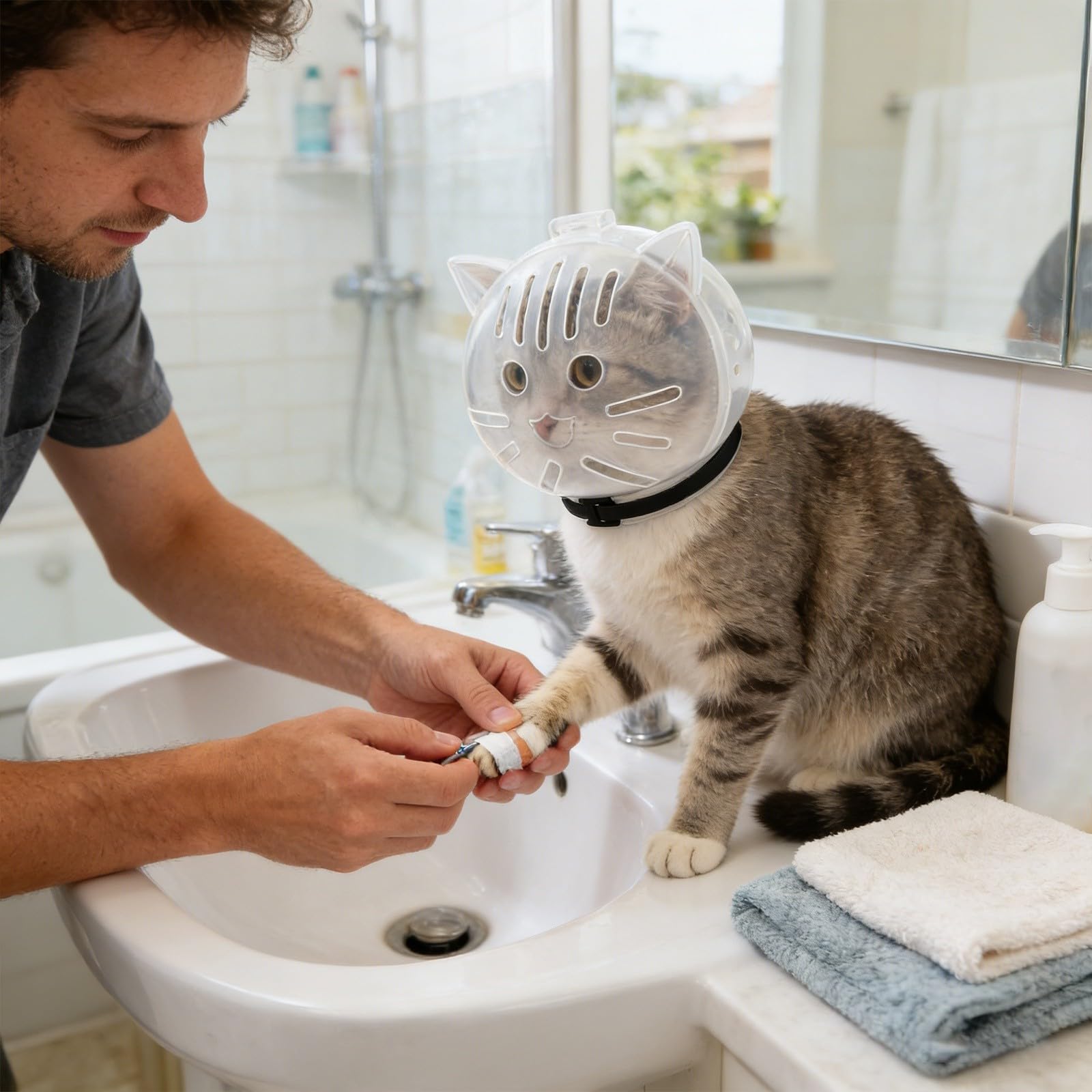 Cat Transparent Muzzle for Grooming, Transparente Maulkorb für Katzen zur Fellpflege, Verstellbarer Kätzchen-Astronautenhelm, Anti-Biss Maulkorb Für Katzen Zur Fellpflege Blasenhelm (14.7cm)
