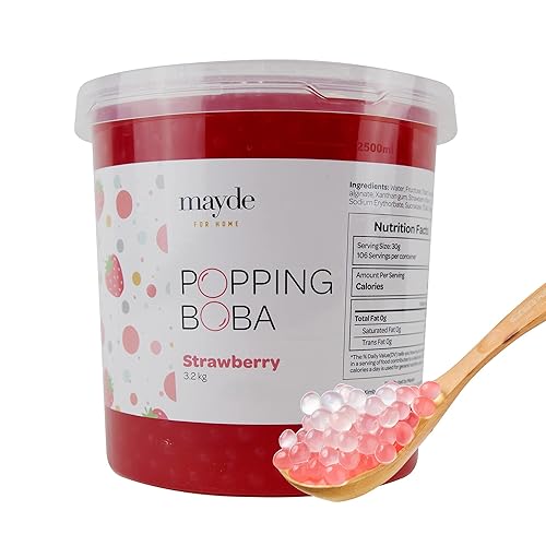 Mayde Perlas de Boba Popping Boba, bolas explosivas para bebidas, postres y cuencos de desayuno, sabor a fresa, 7 libras