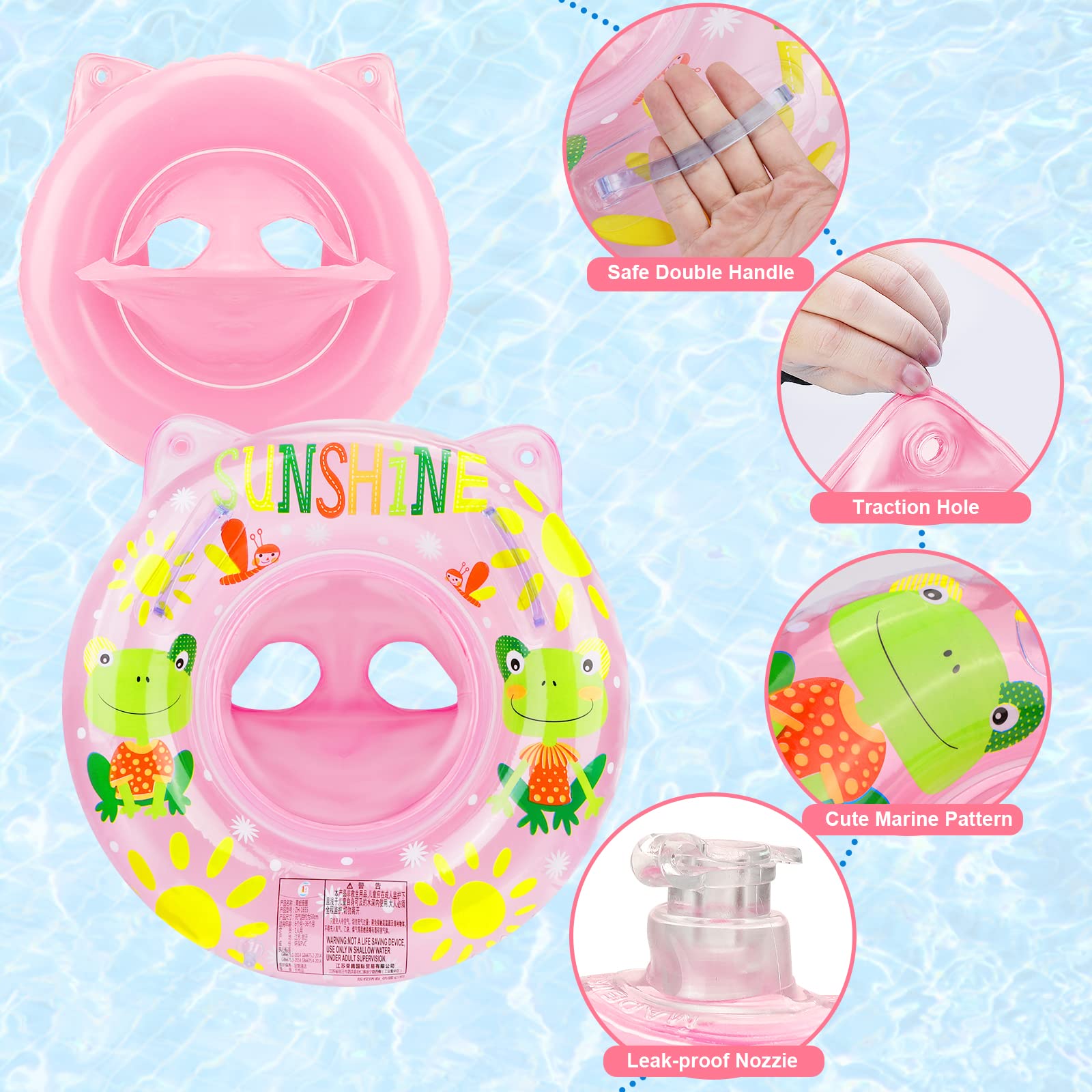 Anello di Nuoto del Fumetto, Salvagente Neonato Galleggiante Gonfiabile del Bambino Dell'anello di Nuoto del Bambino Baby Float Salvagente con Seggiolino and Gonfiatore Bambini Piscina Giocattolo,Rosa