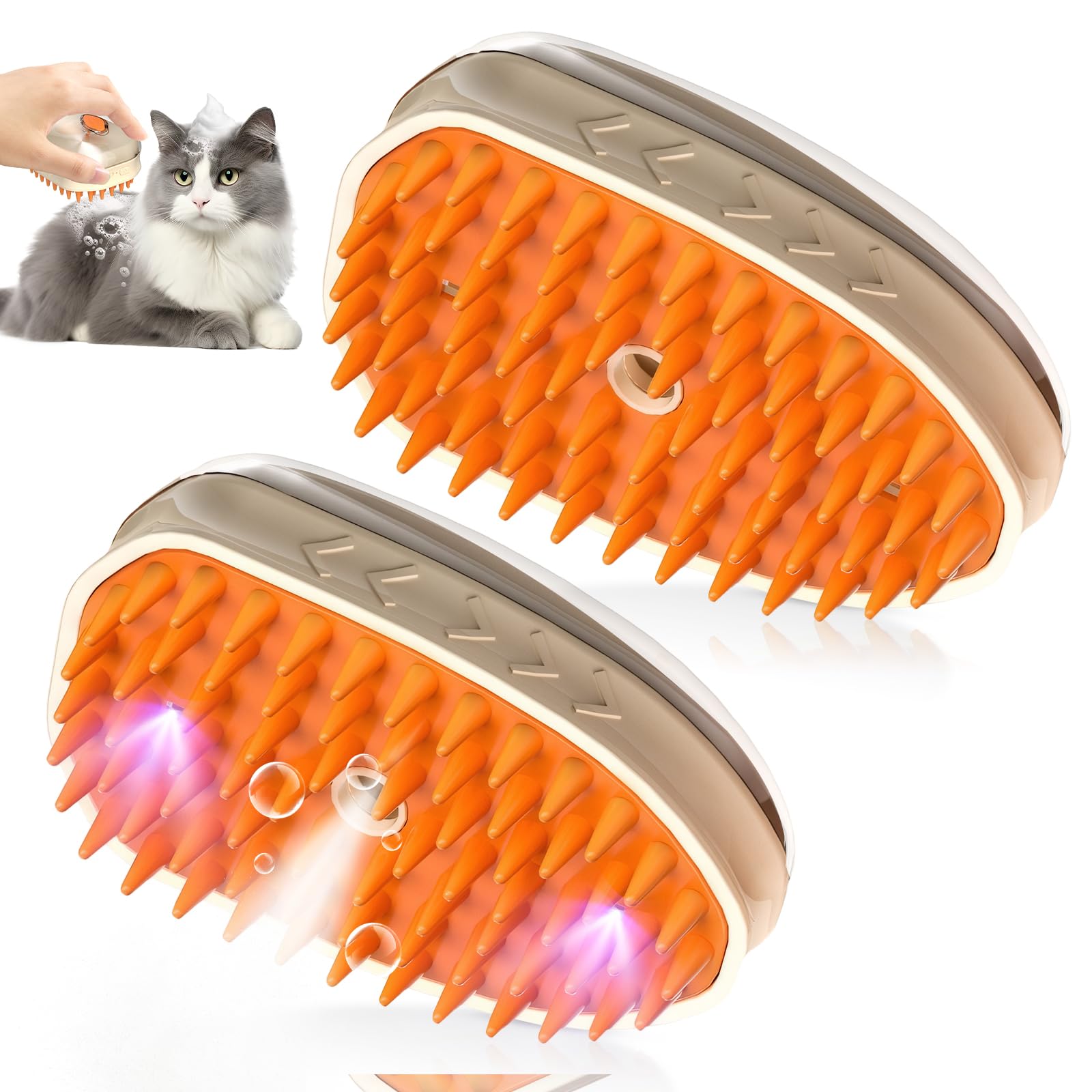 4 in 1 Cat Steam Brush for Shedding - Rechargeable Pet Grooming Tool With Electric Massage, Lamp and Cleaning Features