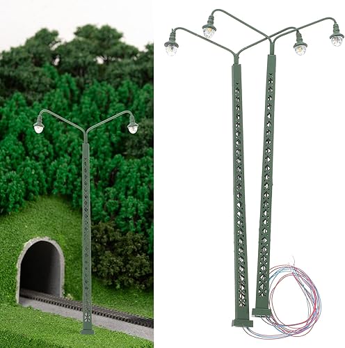 Miniatura 8 de Operitacx Miniaturas de decoración LED, 2 unidades, modelo de tren, lámpara de tren, luces de calle, accesorios de tren para mesa de arena de