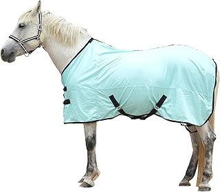 Couverture anti-mouches pour cheval, couverture d'été respirante avec protection UV et protection contre les rayures, avec fermeture de poitrine réglable, sangle croisée et lacets pour les