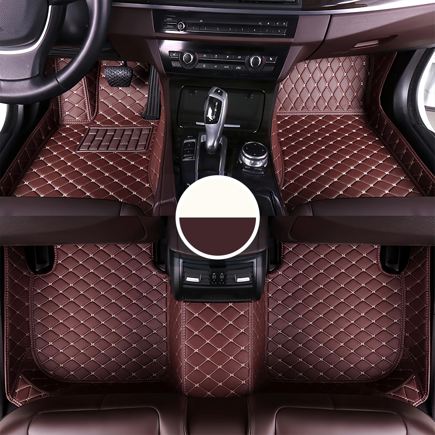 Fit for BMW X7 2019-2024 Leather Car Floor Mats, Dirt-Resistant Floor Liners, Waterproof wear-Resistant Interior Accessories（Coffee）