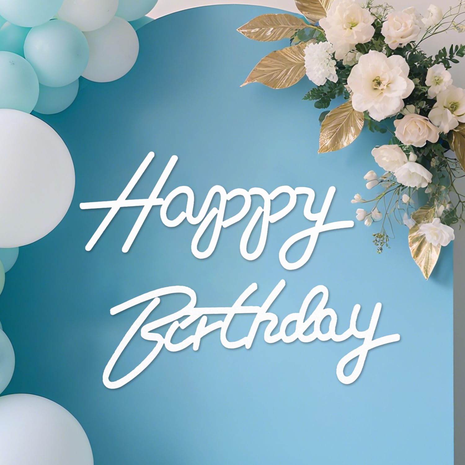 Photo 1 of White Happy Birthday Sign, Felt Happy Birthday Sign for Arch Backdrop, Happy Birthday Backdrop Sign, Balloon Backdrop Decorations Wall Decor for Baby Girl Boy Women Birthday Party Baby Shower
