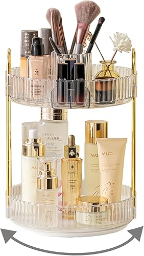 Miniatura 21 de Organizador de maquillaje giratorio de 360º, 3 niveles de gran capacidad, organizadores de maquillaje y almacenamiento, organizadores de tocador