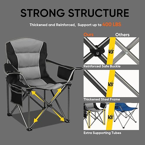 Miniatura 6 de Northroad Paquete de 2 sillas de campamento de gran tamaño, sillas portátiles acolchadas, sillas plegables de campamento resistentes con bolsa