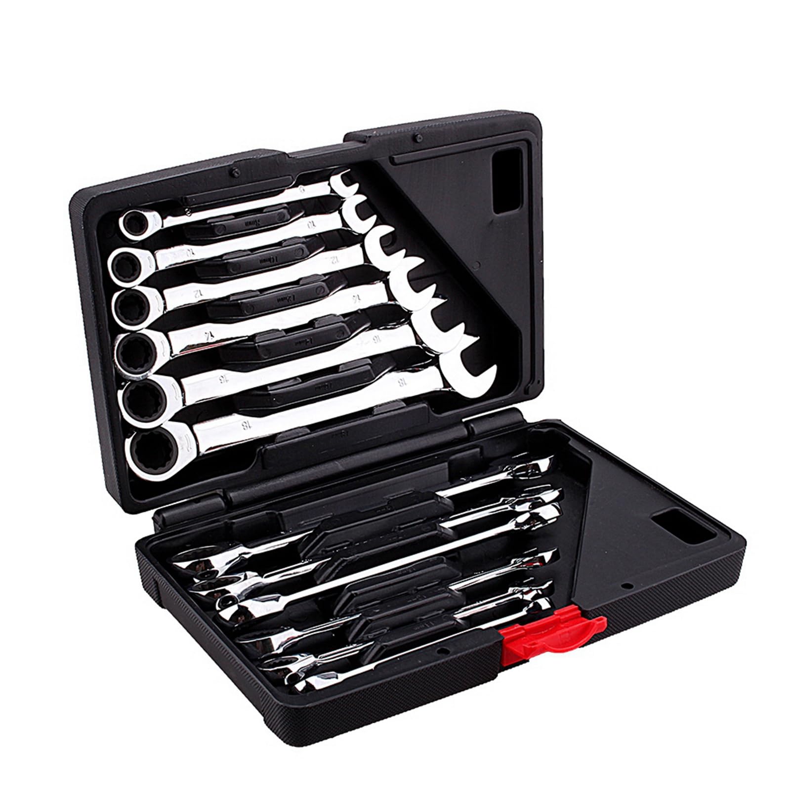Estink Set chiavi fisse a cricchetto 8-19mm, 12 pezzi in vanadio cromato, Chiavi combinate flessibili per auto e fai da te, Custodia inclusa, Angolo di ritorno 5° con 72 denti