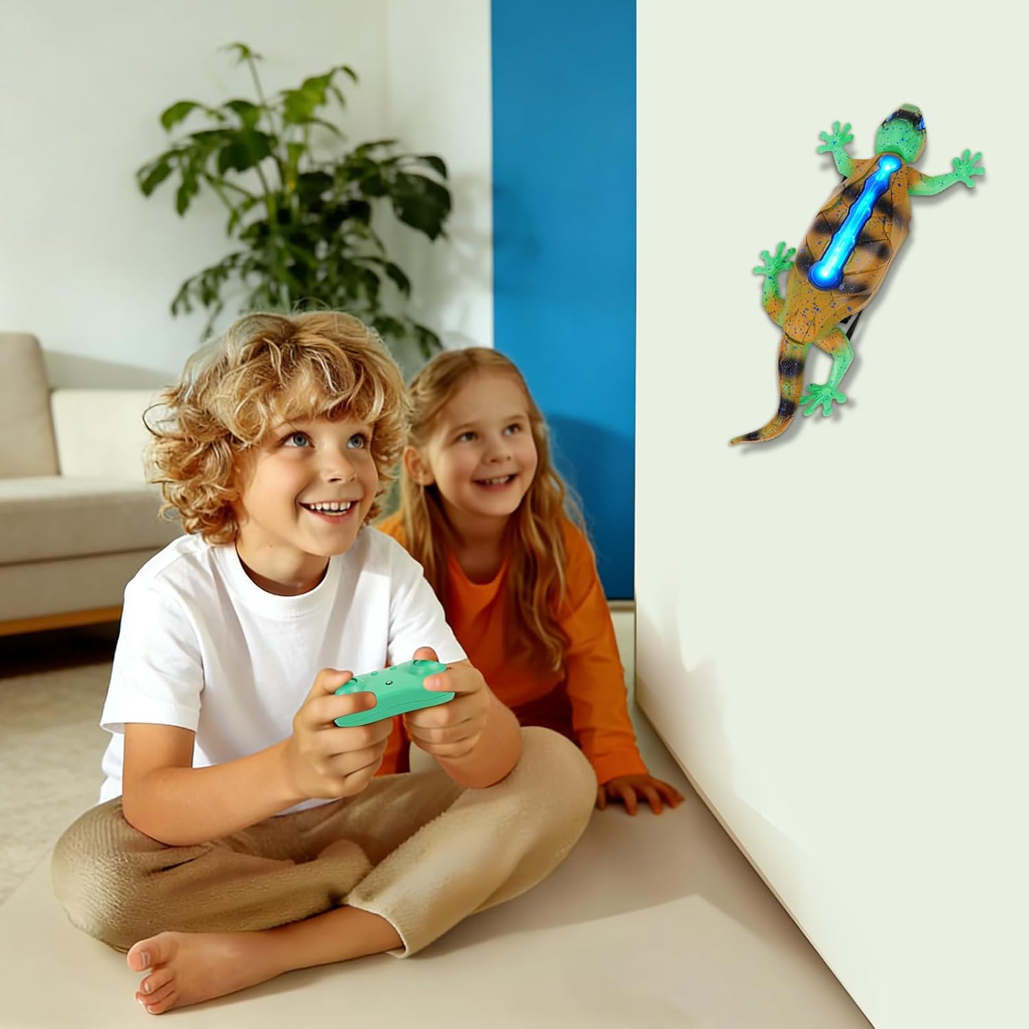 Wall Climbing RC Gecko Lizard, Dual Mode Floor & Wall Driving, Rechargeable Wall Crawler Gecko Robot, Cool Prank for Kids Boy Toys Ages 3+ (Yellow Green)