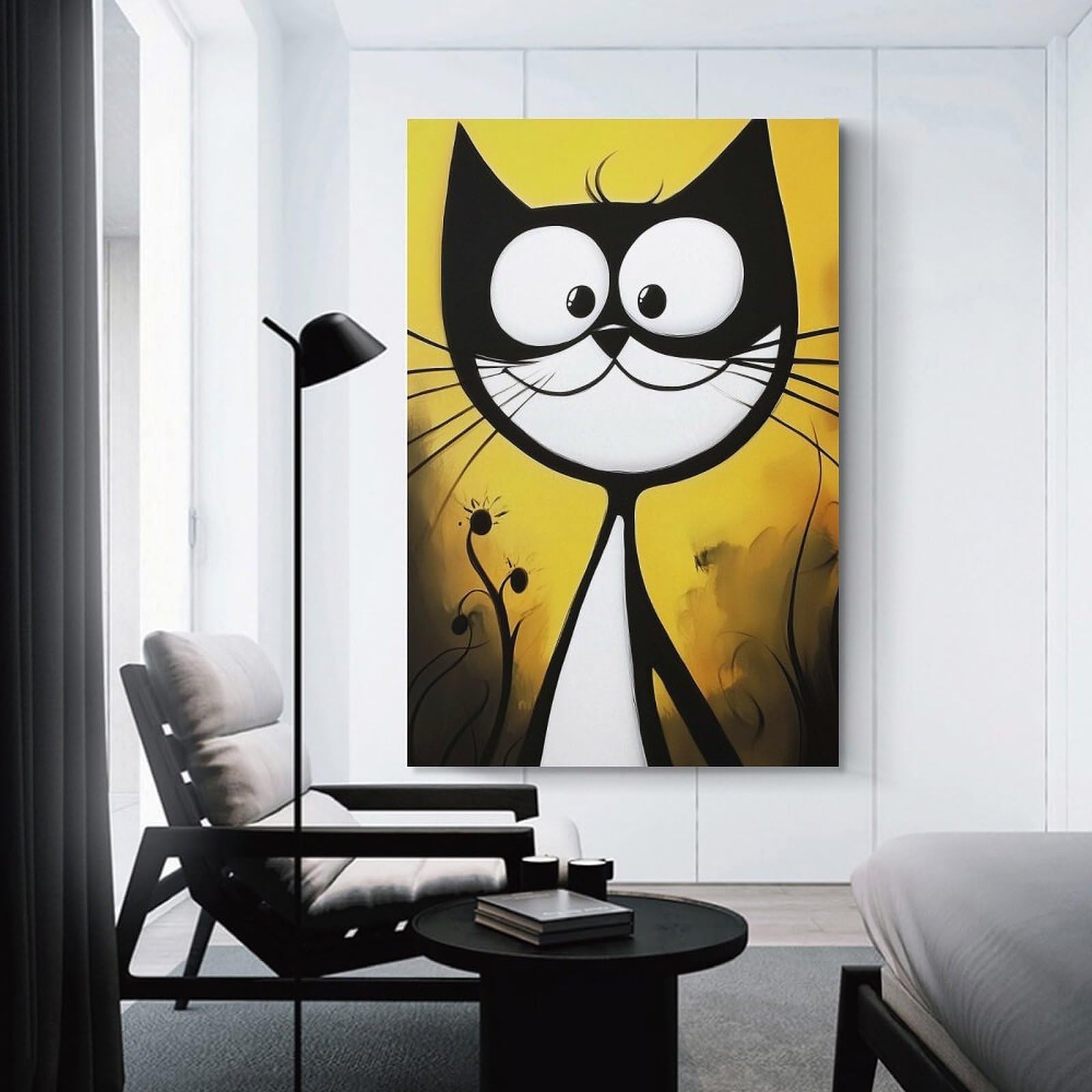 Junmoney Decorative Wall Artwork Smiling Black Cat, 24x36inch(60x90cm), for Lounge, Bedroom Or Personal Spaces, Gift Idea for Housewarming And Birthdays