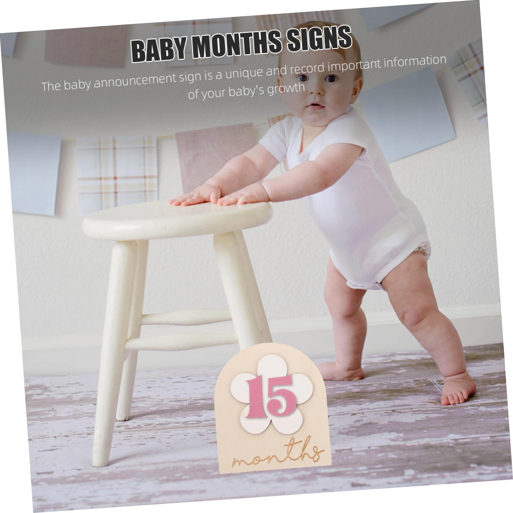 NUOBESTY 4 Juegos Accesorios del Mes del cumpleaños Detalles Señal de Mes para Decoración para recién Nacido Tarjetas de hitos del Meses Bebe de Madera