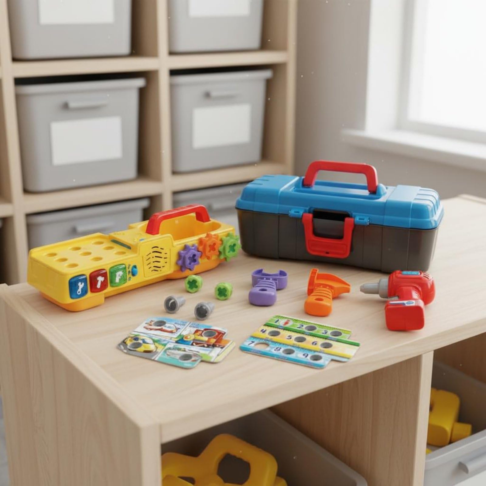 Interaktiver Lernwerkzeugkasten Rollenspiel Kinderwerkzeugkoffer 3 Lernmodi Kinderwerkzeug-Set für Kleinkinder