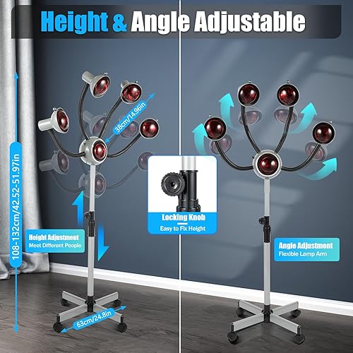 Miniatura 4 de Lámpara de terapia de calor infrarroja profesional de 5 cabezales con soporte de luz roja cercana a la lámpara de calor infrarrojo para terapia de