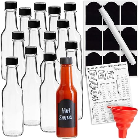 Pack De 6 Botellas De Vidrio Para Salsas Picantes 5 Oz - Con Tapas A Prueba De Fugas Y Accesorios, Ideal Para Conservas Caseras
