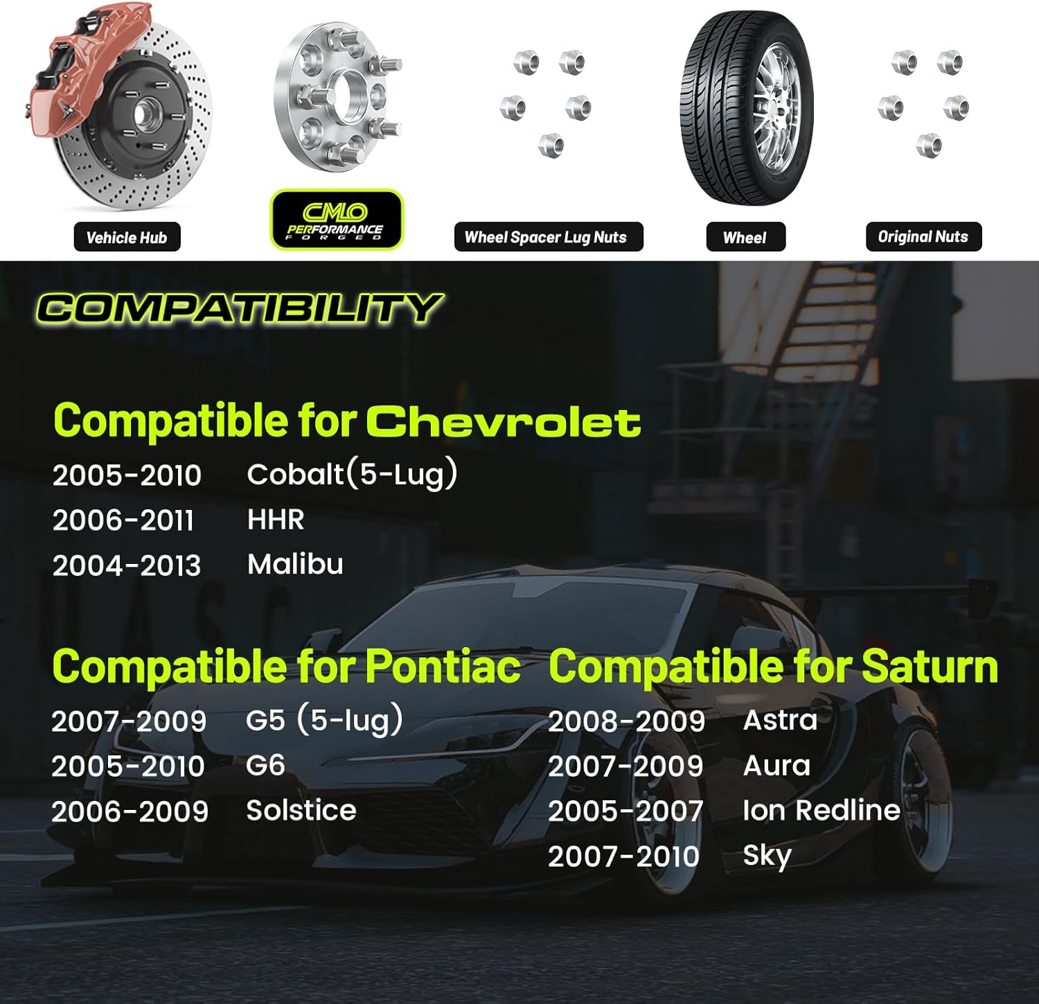 5x110 Forged Wheel Spacers 32mm (1.25 Inch) Hubcentric – Fits Chevy Cobalt 2005–2010, HHR 2006–2011, Malibu 2004–2012 – Fits Pontiac G5 G6 Solstice, Aura, Ion Redline, Sky – 65.1mm, M12x1.5 (2pcs)