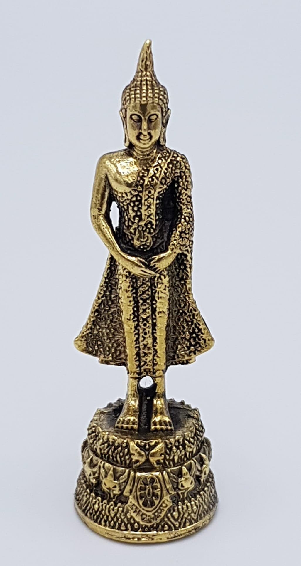 Brass Miniature of Thai Buddha Images for Sunday Paang Tawai-Netr Buddha Statues Home Meditation Prayer Thai Art Collectible Home Decoration Standing Buddha Figurine