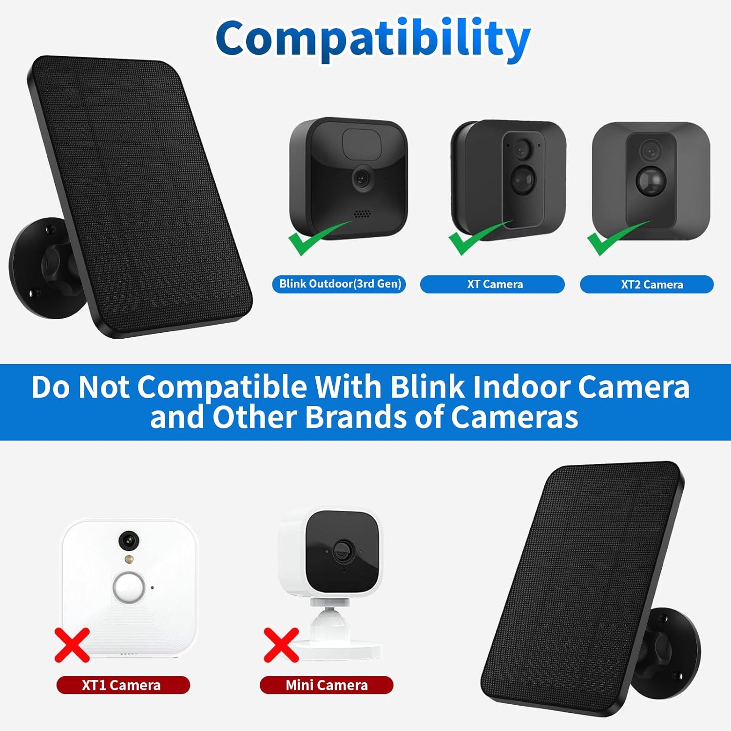 2 Pack Solar Panel for Blink Camera,4W Waterproof Charger with 360° Adjustable Mount & 13ft Cable for Outdoor 3/4 Gen, XT/XT2-with USB-C to Micro USB Port Adapter (for Blink)