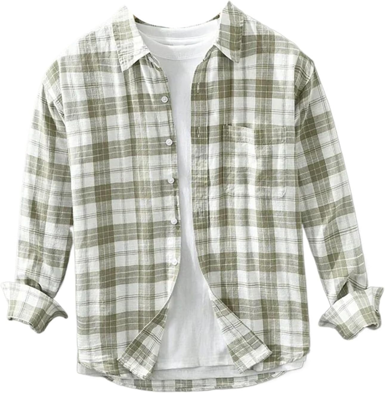 Men's Vintage Loose Long Sleeves Shirts Casual Plaid Autumn Mens Tops for Men