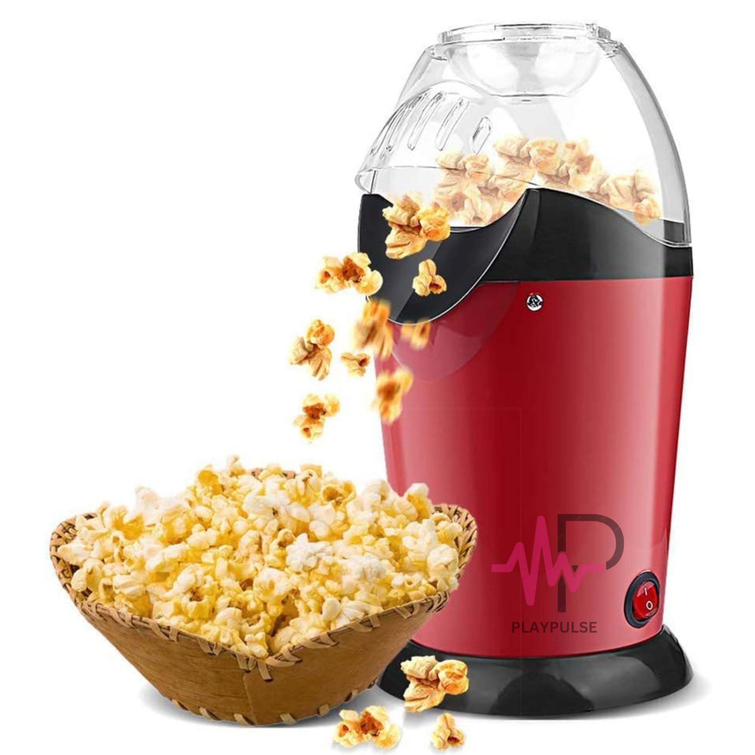 Playpulseยฎ (๐๐ ๐๐๐๐ ๐๐๐๐๐๐๐๐) Electric Popcorn Popper - Oil-Free, 1200W Hot Air Snack Maker, Easy One-Touch Operation for Home Theater, Kids Parties & Game Nights