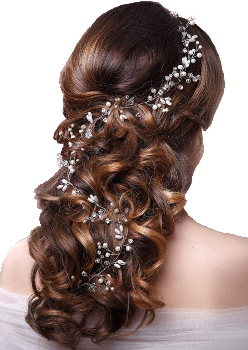 Ziory 1pc Golden Fashion Hand made Headdress (50 cm) Wedding Crown Pearl Floral Hair Accessories Crystals Bridal Wedding Headband, Hair Vine For Girls and Women
