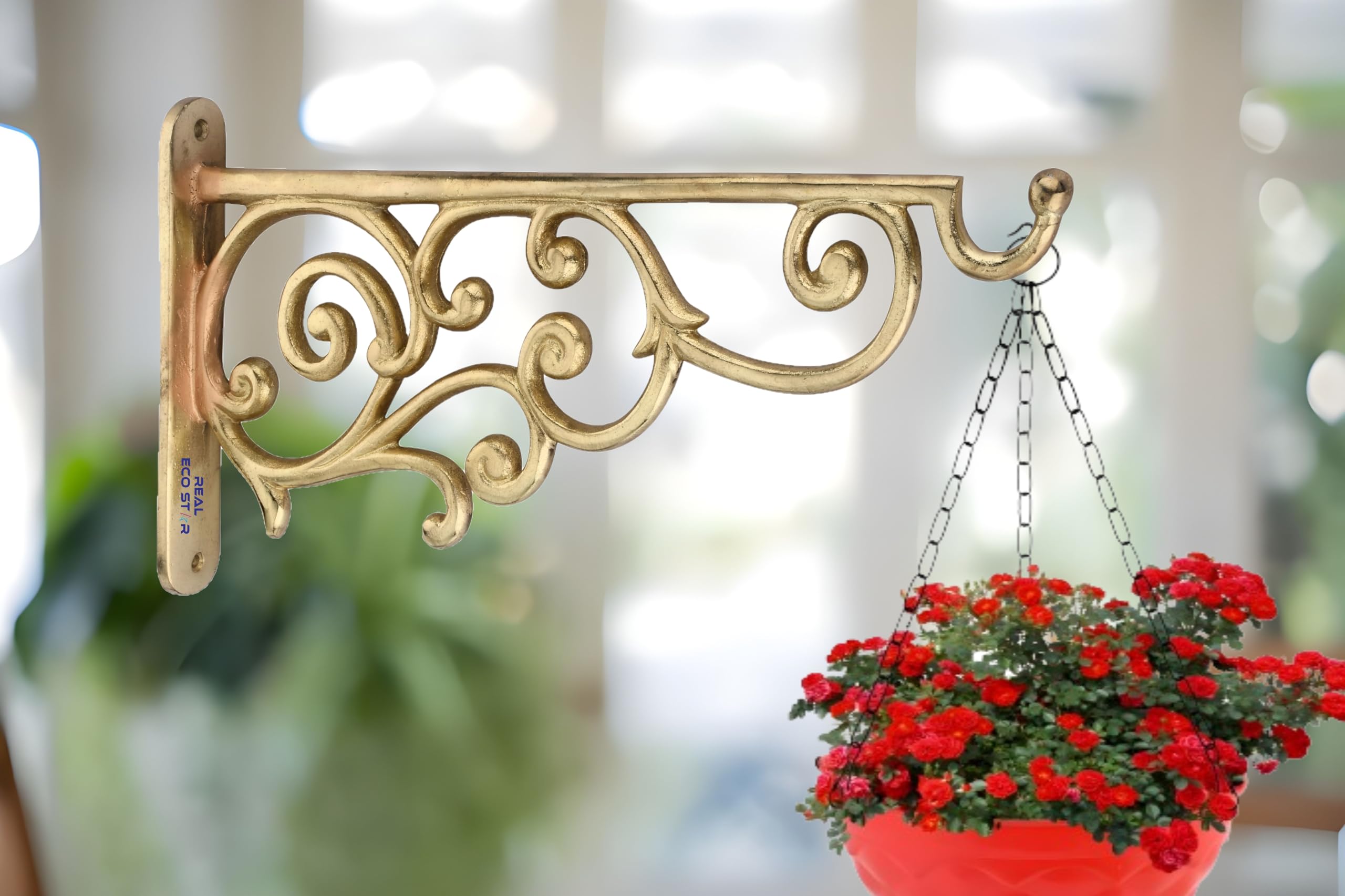 REAL ECO STAR Metal Wall Hook Hanging Plant Bracket | Decorative Straight Plant,Hanger for Pots, Bird Feeders, Planters, Lanterns, Cotton, Wind Chimes Indoor and Outdoor (Pack of 1, Gold 39)-image-11