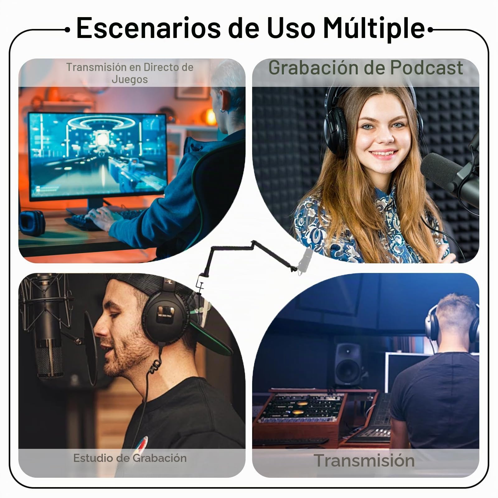 Brazo de Micrófono con Barra de Extensión Adicional, Ajustable 360° Giratorio Brazo de Micrófono con Adaptadores 1/4", 3/8" y 5/8" Brazo para Podcast, Escenario o Estudio en Casa