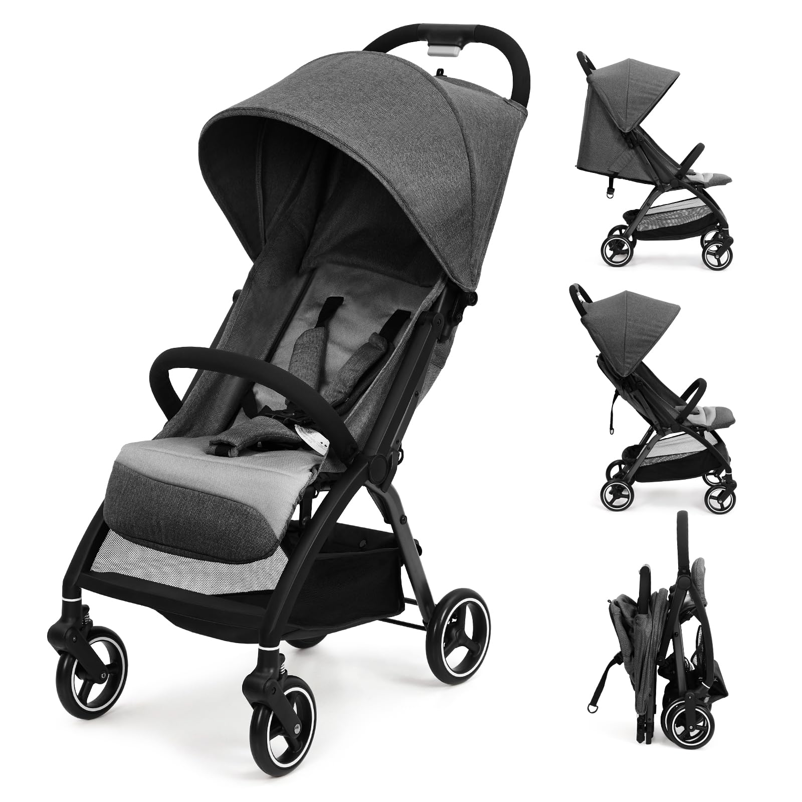 Sillas De Paseo Ultraligero, Silla Paseo Bebe Compacta Plegable Para Recién Nacidos Hasta 22 kg, Con Asiento Reversible y Ruedas De EVA，Plegable Con Una Sola Mano, Respaldo Ajustable