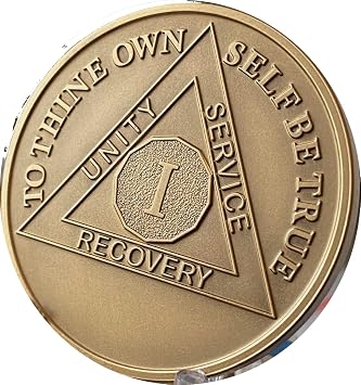 RecoveryChip 1 Year AA Medallion Large 1.5 Inch Heavy Premium Bronze Sobriety Chip