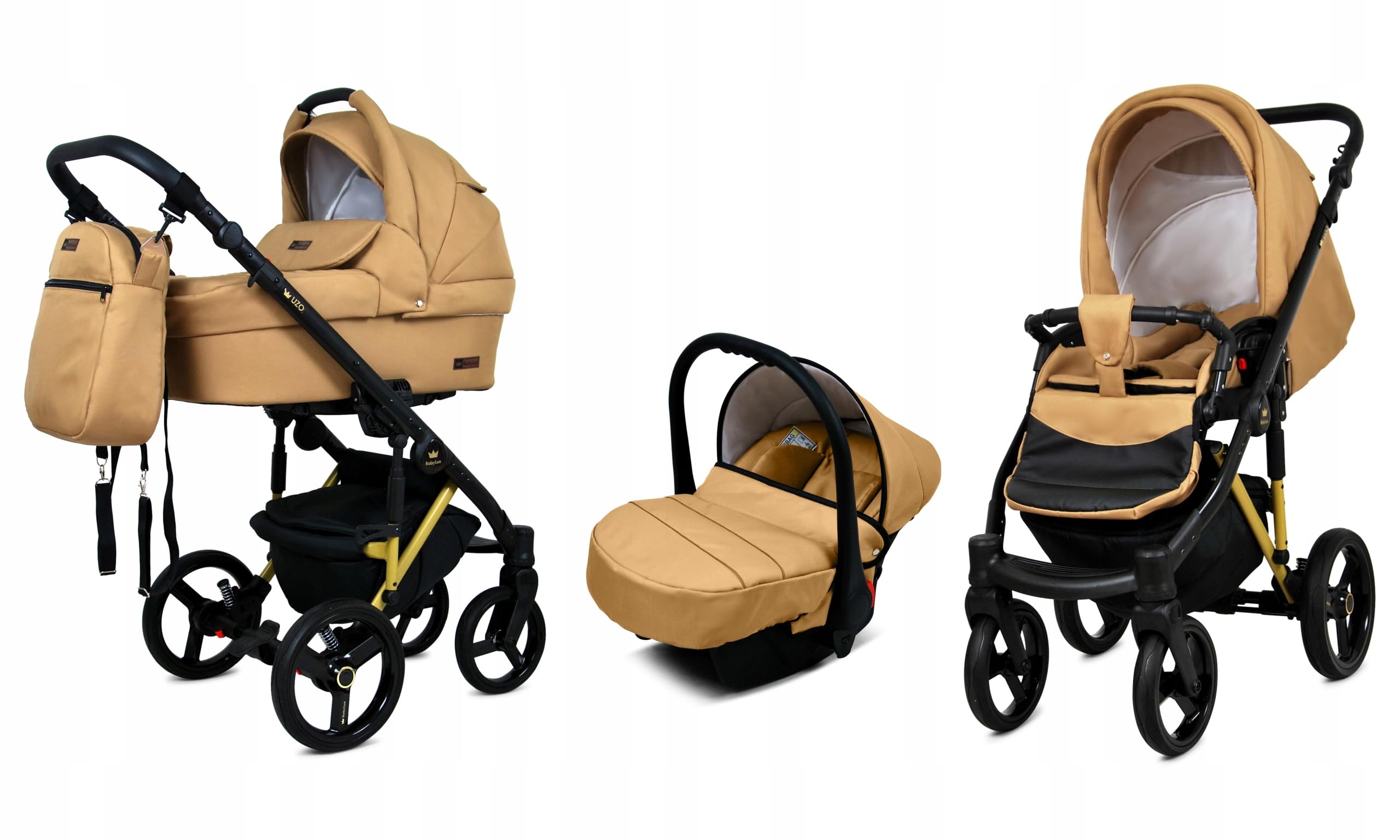 BabyLux® Zestaw wózków dziecięcych 3 w 1 – UZO – w zestawie wanienka dla niemowląt, fotelik sportowy, fotelik samochodowy – zestaw wózków dziecięcych – wózek dziecięcy kombi z torbą do przewijania