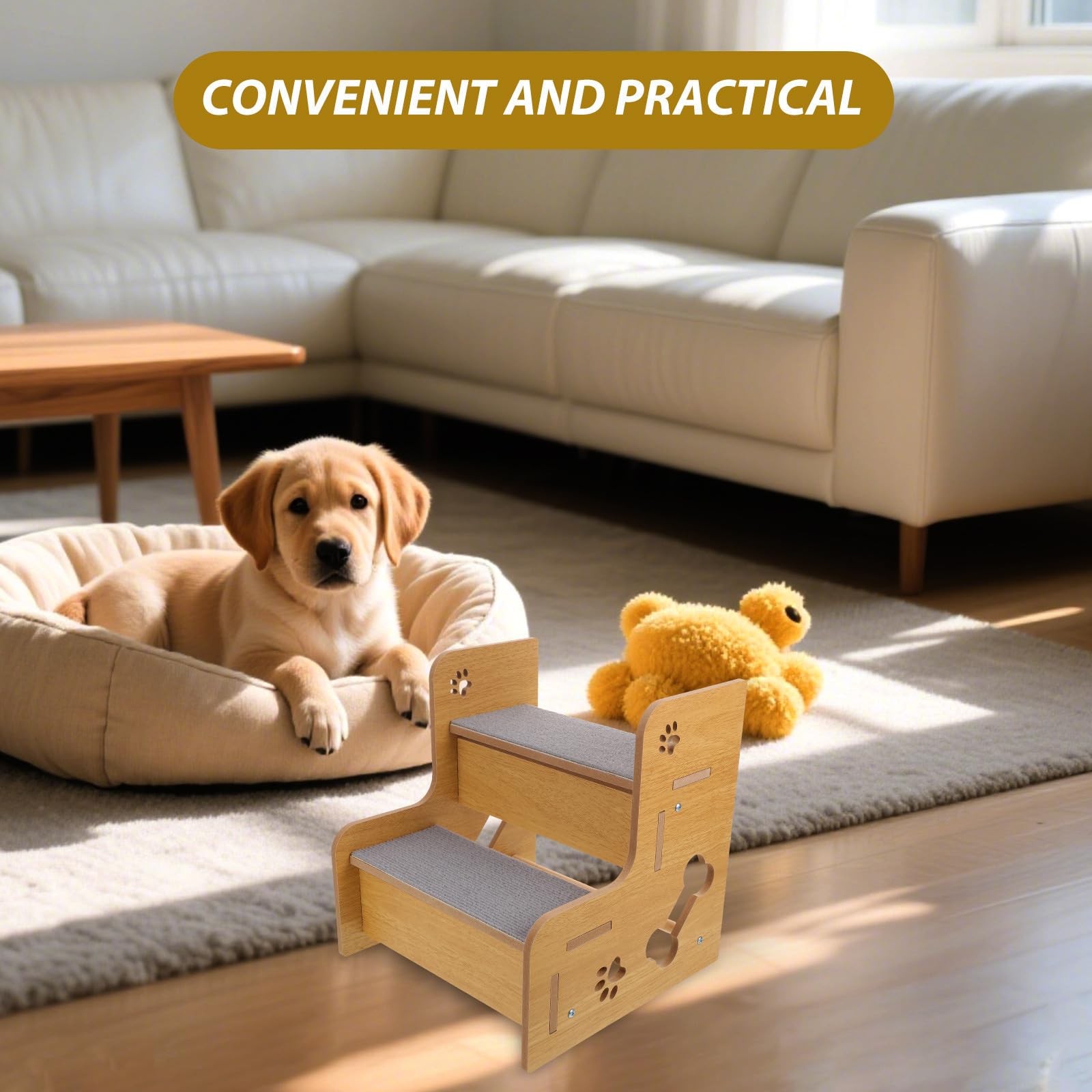 Gadpiparty Scaletta per Cani, Struttura Compatta, in Pannello ad Alta Densità e Tessuto PET Steps e Rampa a Scala Antiscivolo, per Divano e Letto, per Cani Piccoli e Gatti Anziani