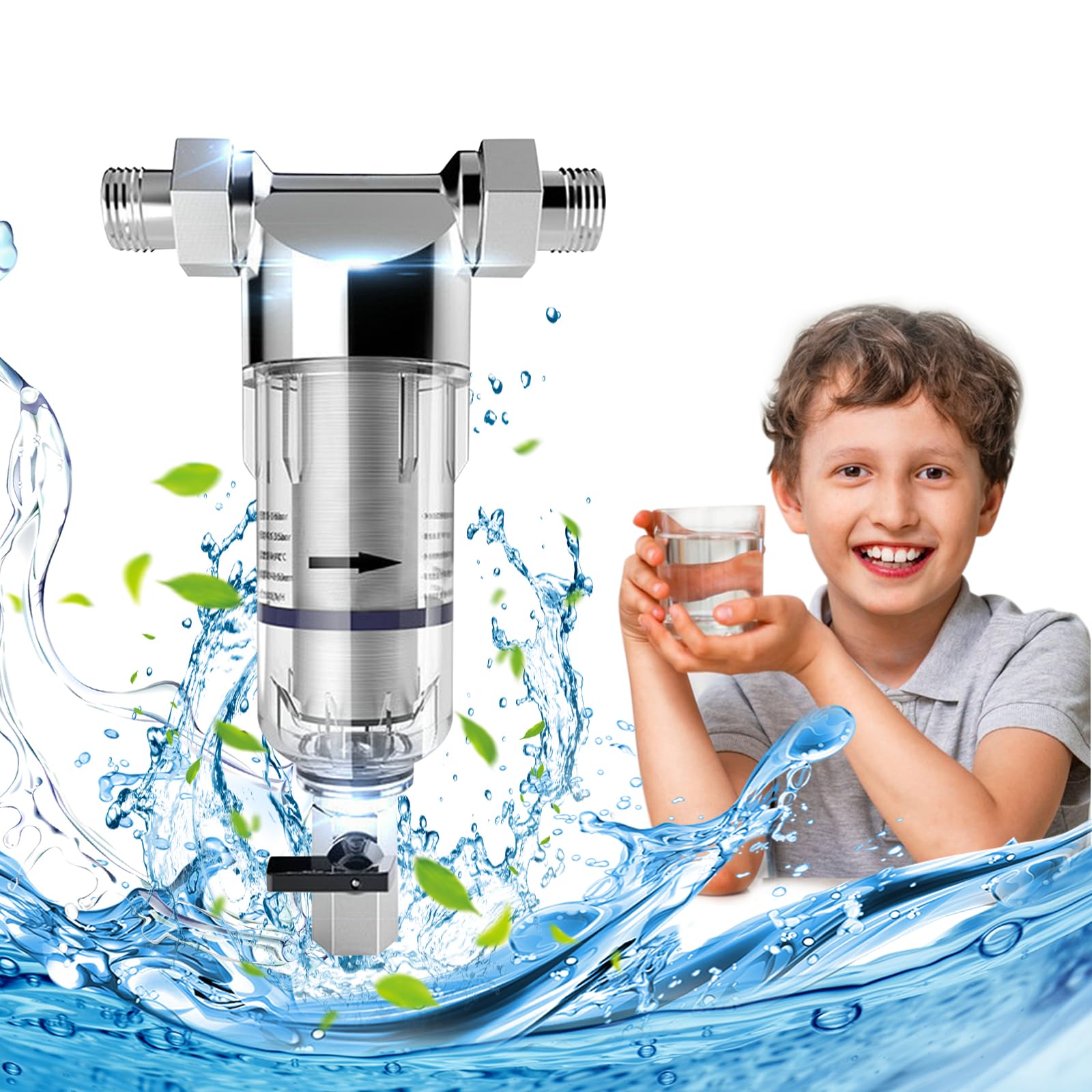 Filtre à rétrorinçage, filtre à eau réutilisable, pré-filtre à sédiments, filtre à eau Spin Down Sediment, filtre fin lavable (1/2", acier inoxydable)
