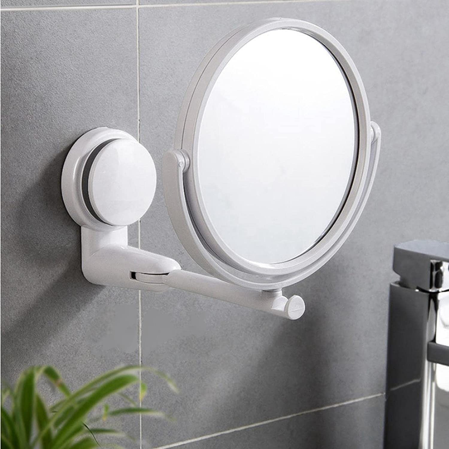 Bayleef Makeup Mirror Wall Mounted Makeup Mirror with Extendable Arm – 360° Rotating Double-Sided Mirror for Bathroom or Vanity – Space Saving, No-Drill Installation – White-image-7