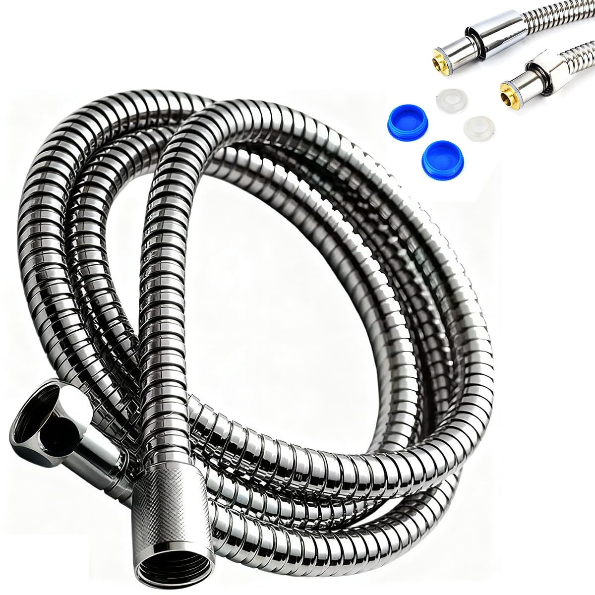 Ruayia Silver 1.5M Shower Hose,Universal Standard Fitting G1/2 Replacement,Stainless Steel Leakproof Anti-Kink Shower Pipe Hose, Anti-Explosion High Pressure Resistance, Chrome