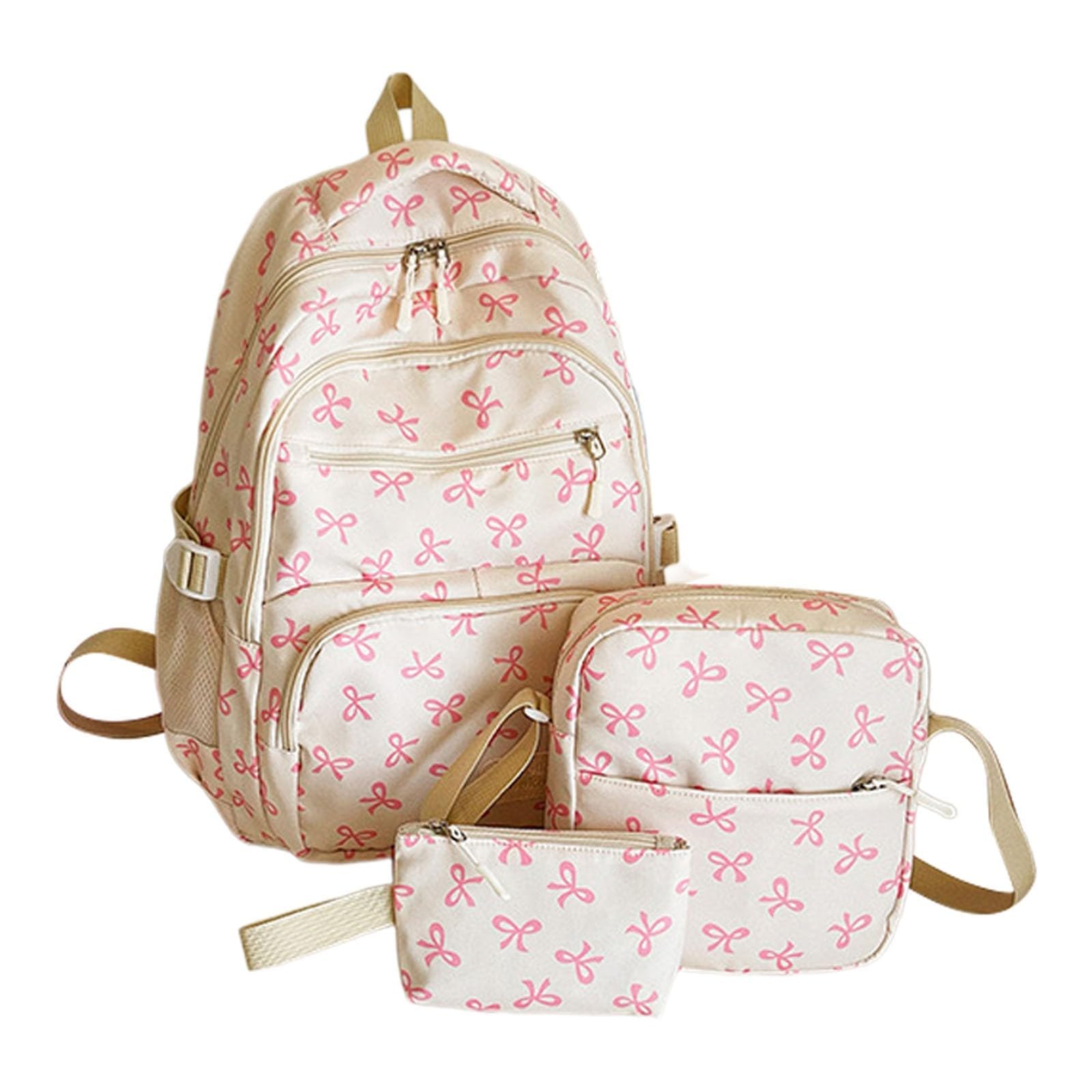 Rucksack-Set mit Schleife für Mädchen, Damenrucksack, adrette Schultasche, rosa Schultasche, 3-teiliges Rucksack-Set mit Schleife für Damen, für Grundschule