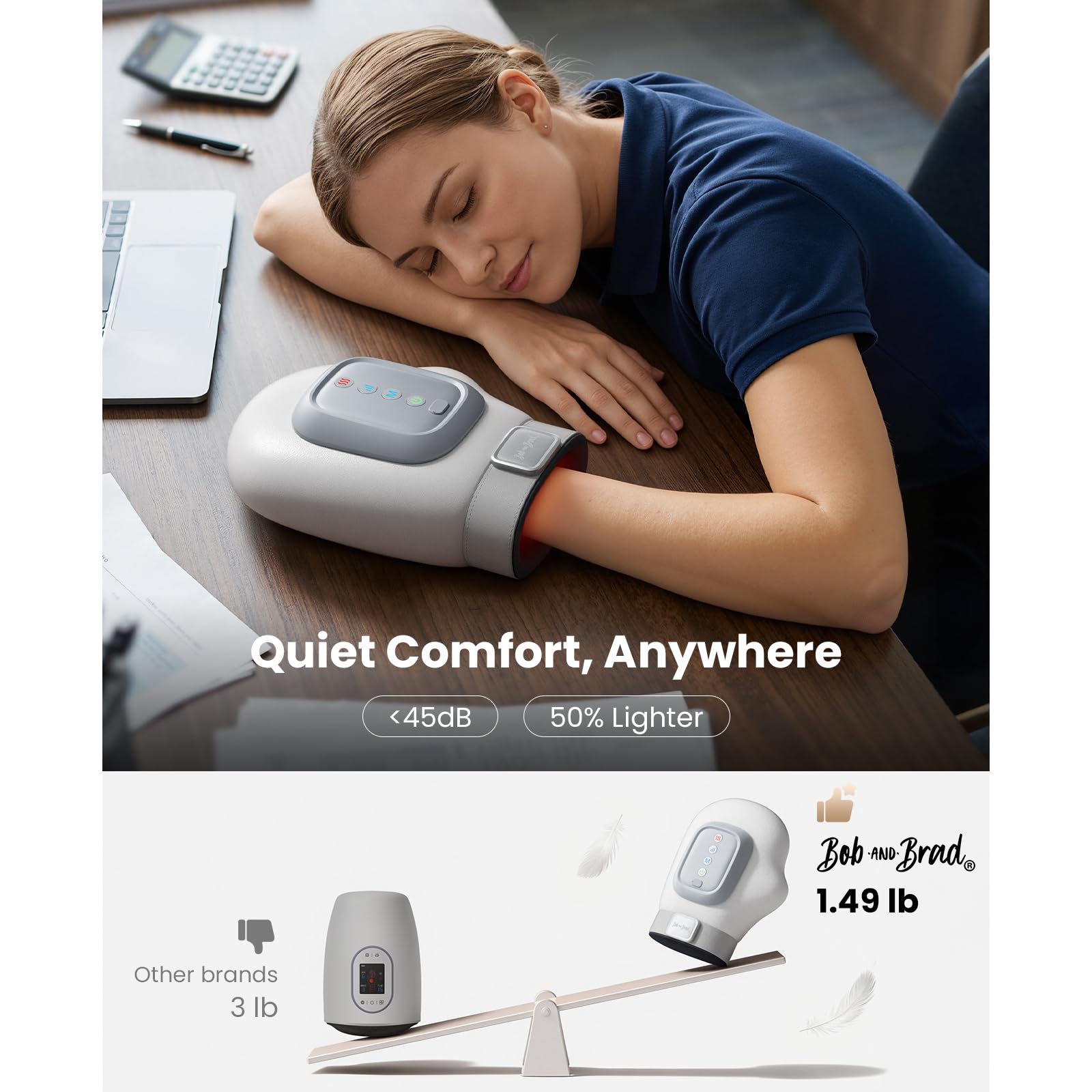 BOB AND BRAD Masseur de Mains avec Compression et Chaleur, Appareil de Massage Électrique sans Fil pour Doigts et Paumes, Batterie Longue Durée, Cadeau pour Hommes et Femmes