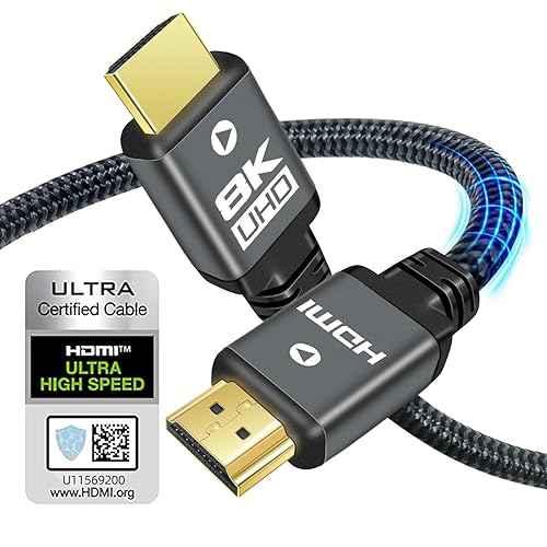 Yauhody 8K 10K HDMI Cable - 6.6ft 10ft 15ft 20ft 25ft 30ft 35ft 50 ft, HDMI 2.1 Cable Certified, 48Gbps Ultra High Speed Braided Cord, 4K@120Hz 8K@60Hz Compatible with Monitor/TV/PS5 (6.6 Feet) - 6.6 feet