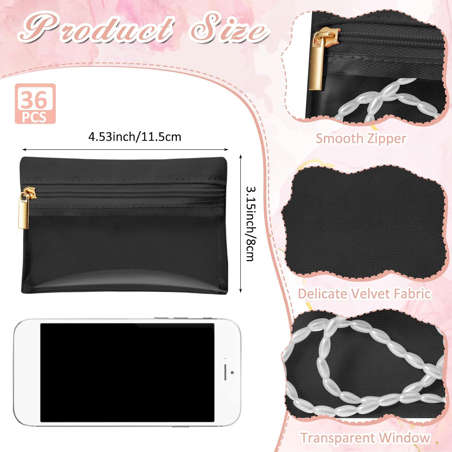 Uiifan 36 Pcs Travel Jewelry Bag Bulk Zipper Jewelry Pouch Flannel Portable Pocket Organizer for Necklace Earring Women Gift - Image 2