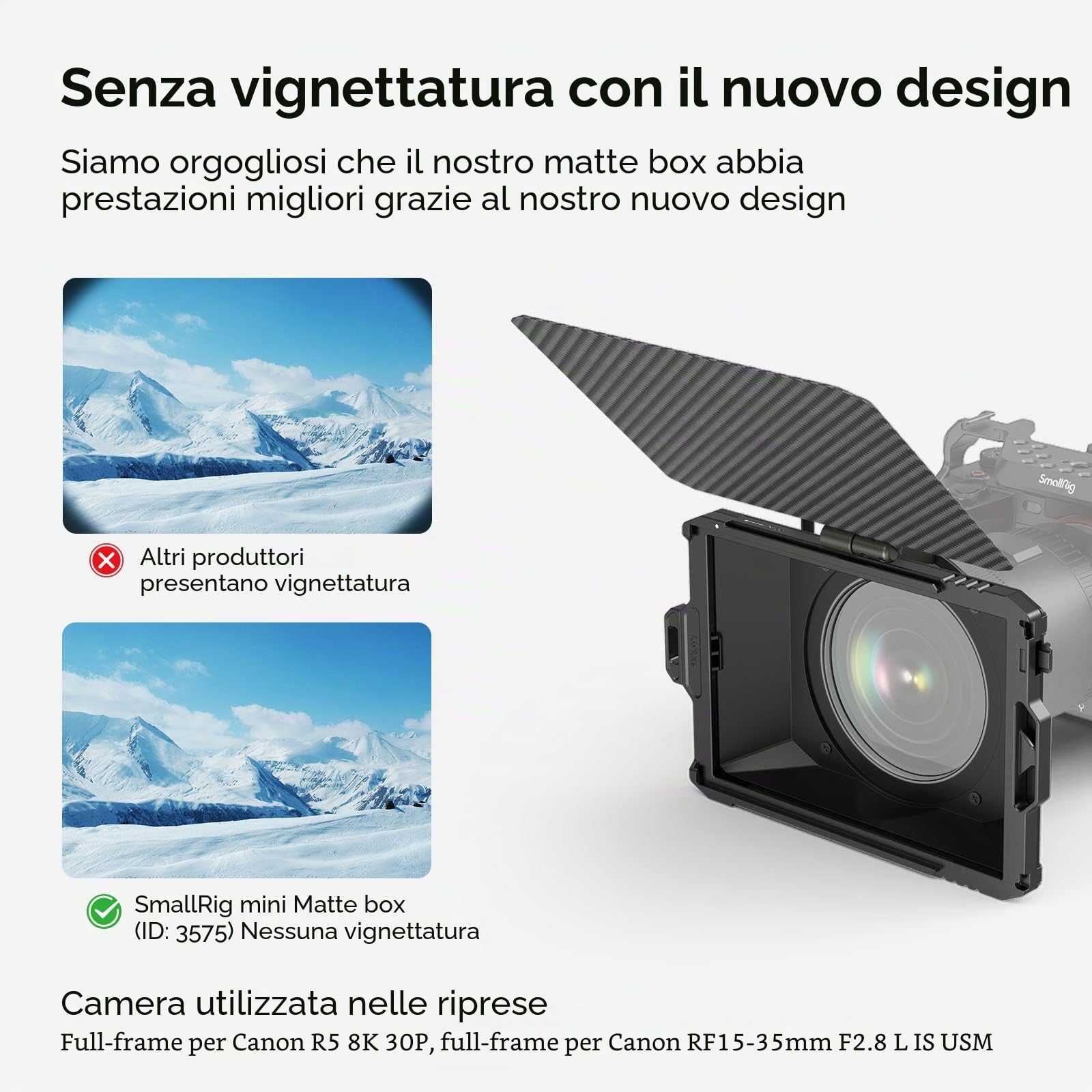 SMALLRIG mini Matte Box Lite con Vassoio Filtro Bandiera Superiore Compatibile con Obiettivi 67mm/72mm/77mm/82mm/95mm per DSLR e Fotocamere Mirrorless - 3575