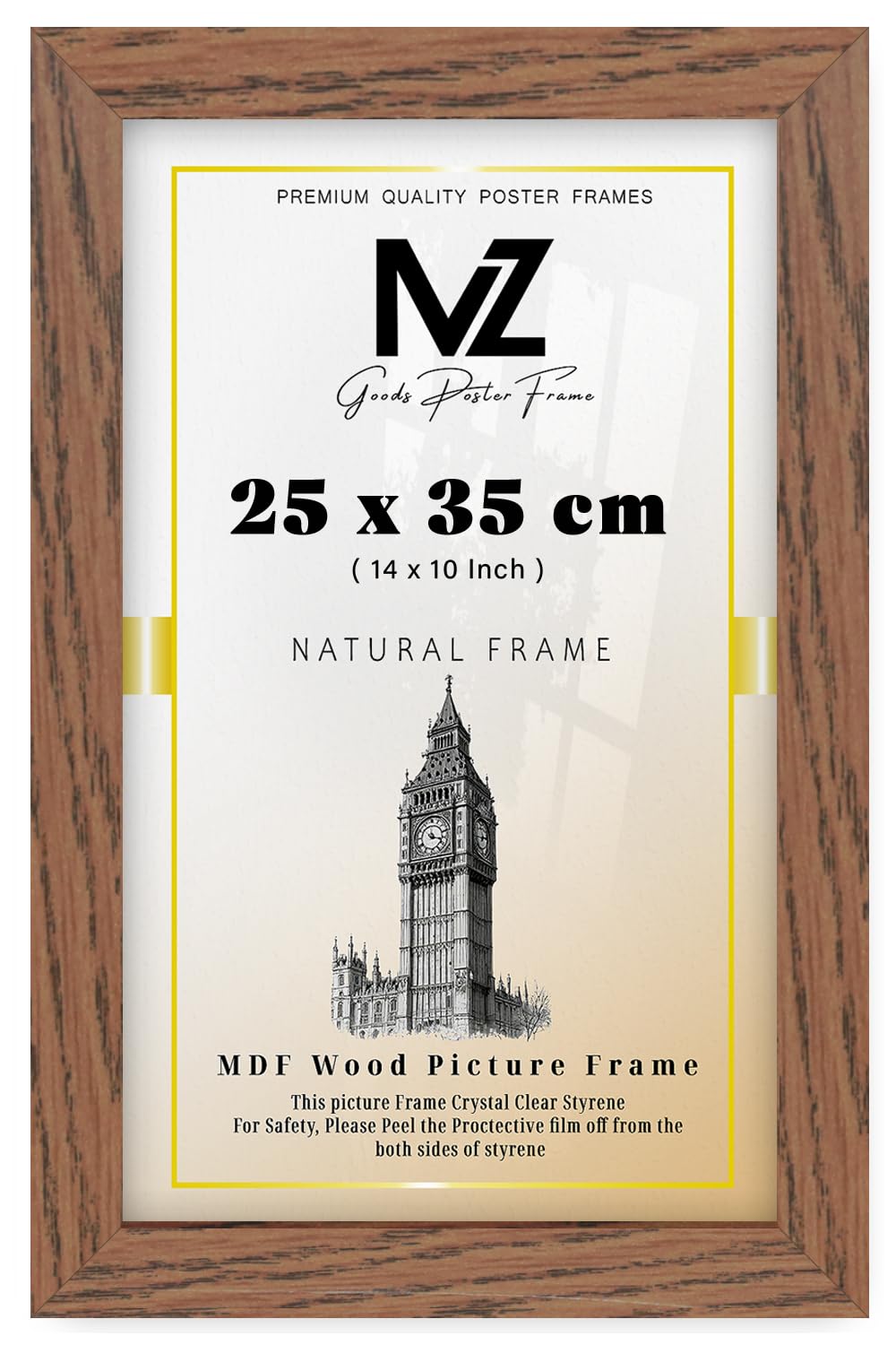 MZ GOODS | MDF Poster Frame (25 x 35 CM) 35 x 25 cm for Custom Artwork, Handmade Drawings & Photography, MDF Wood Finish, Secure Hanging Hooks [ Dark Oak ]