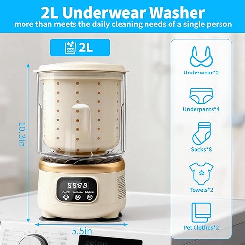 Miniatura 2 de Lavadora portátil de 2 litros con secado giratorio, mini lavadora de ropa interior 3 en 1, 2 modos de lavandería compacta para el hogar,