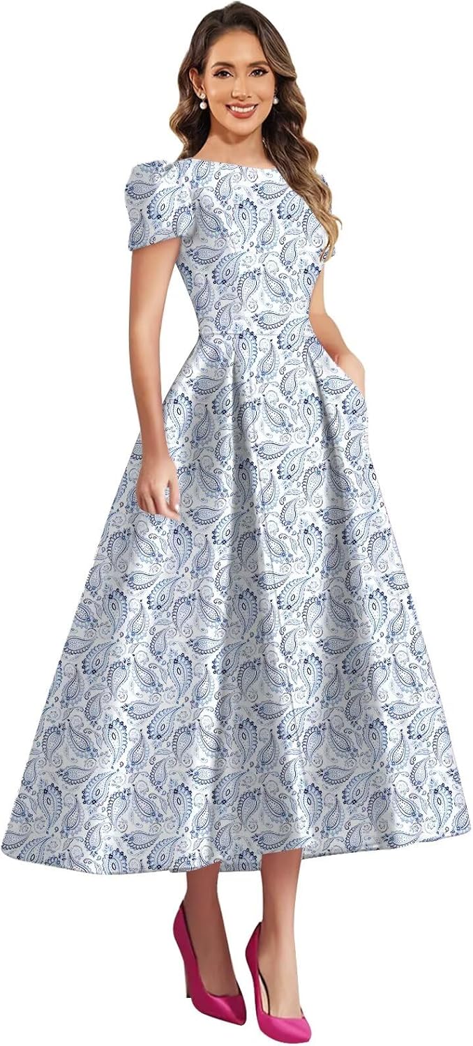 Mollyevers Formal Satin Mother of The Bride Dresses for Women Tea Length A Line Wedding Guest Dress with Sleeves