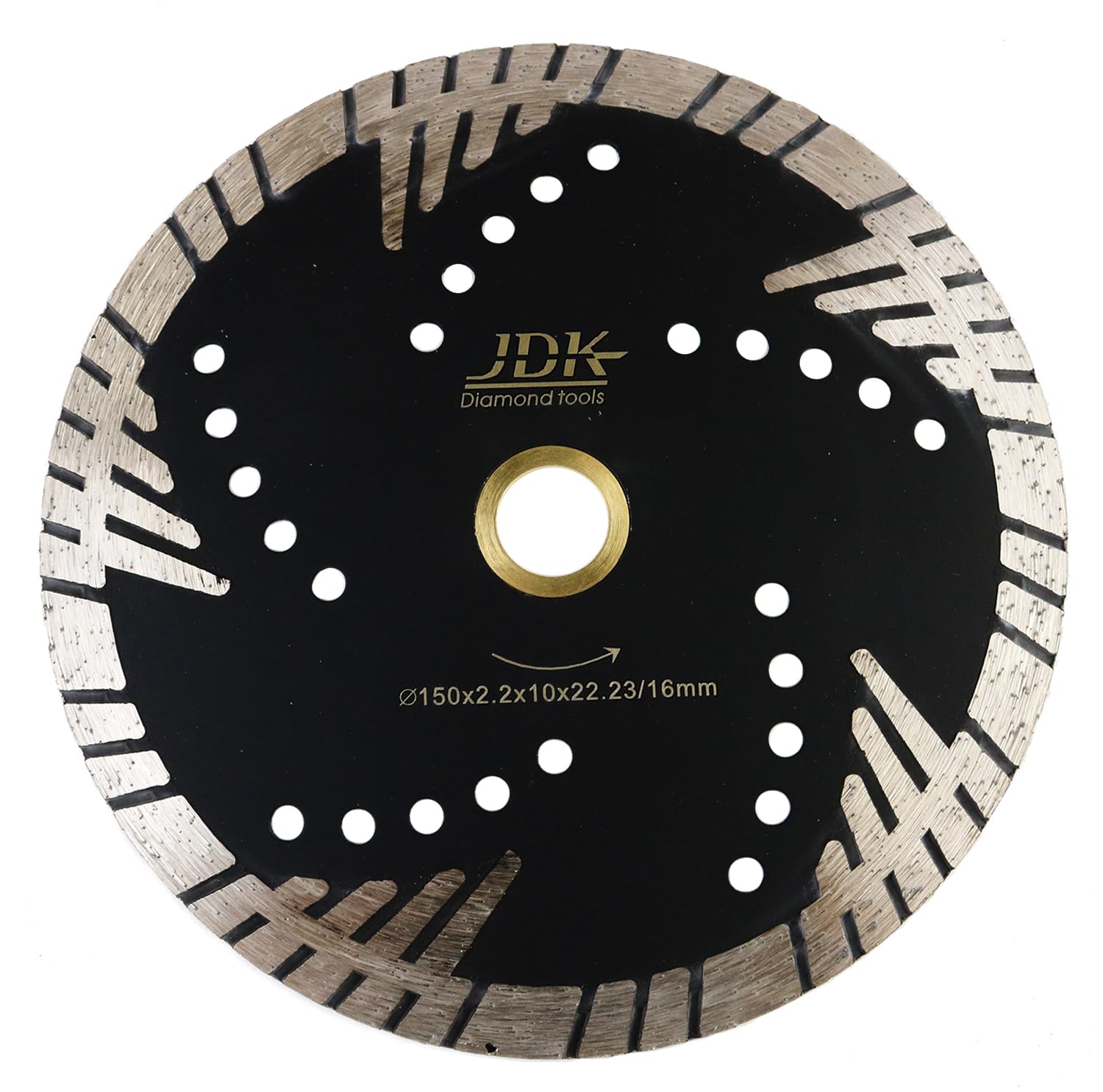 JDK Diamond Tools 6 Inch Turbo Diamond Saw Blade for Cutting Granite Deep Triangle Cutting Disc for Stone Masonry Brick Block Concrete with 7/8’’-5/8’