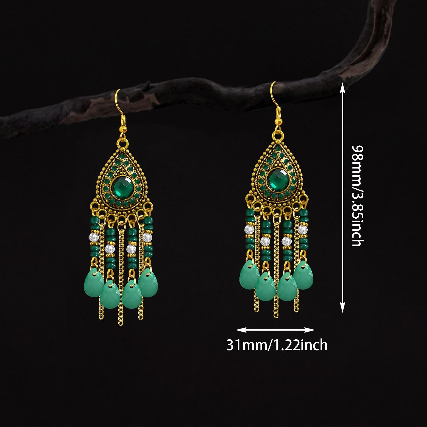 Bohemian Dainty Vintage Gold Crystal Teardrop Chandelier Lightweight Dangle Drop Earrings Retro Alloy Chain Fringe Hook Earrings For Women Jewelry Gifts - Image 5