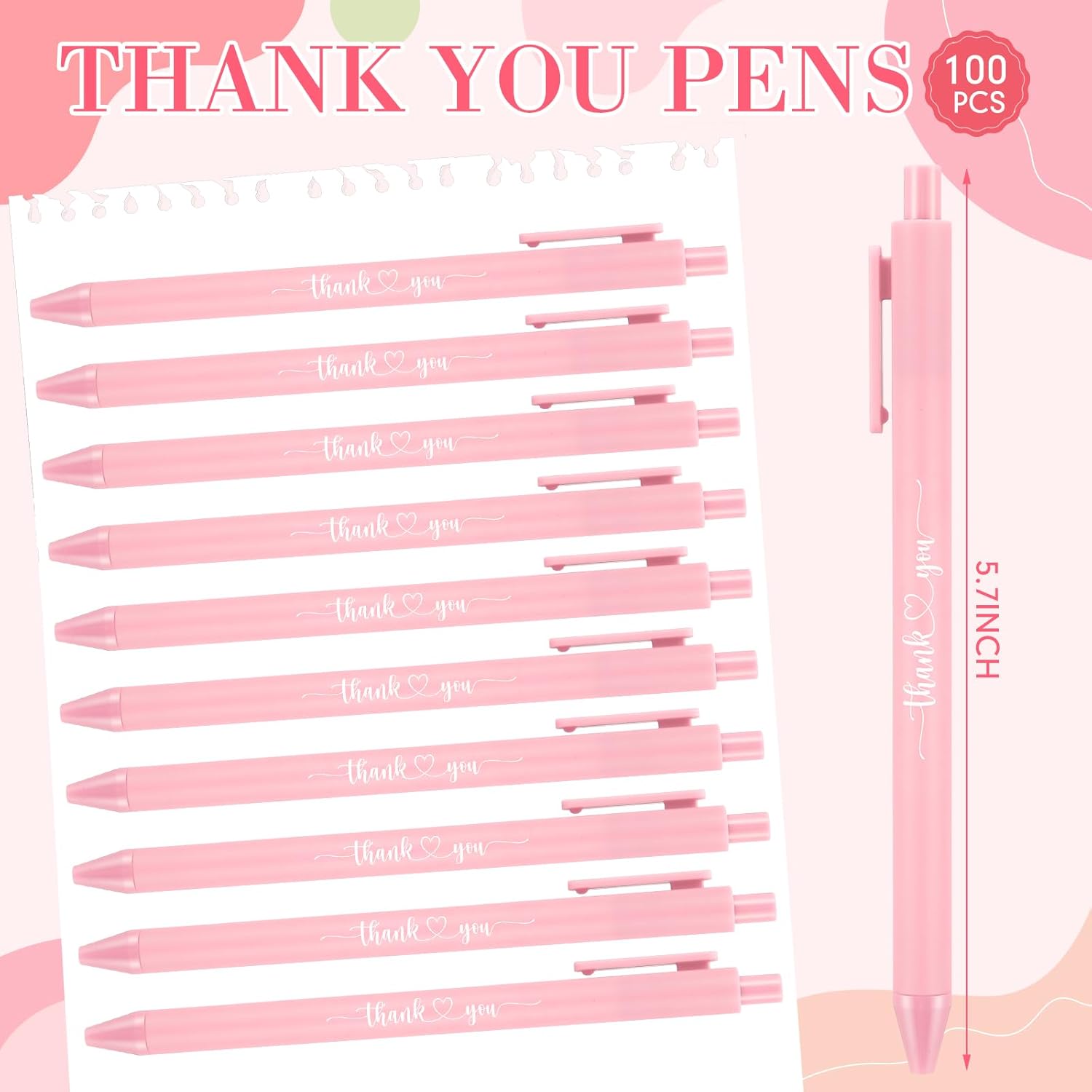 Chiisong 100 Pcs Thank You Pen Bulk Multicolor Ballpoint Pen for Server Employee Appreciation Gift for Coworker Team Office Staff Nurse Teacher Wedding Bridal Baby Shower Party(Pink Color)