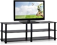 Furinno Turn-S-Tube No Tools 3-Tier TV Stand, Dark Cherry/Black - Wood Entertainment Center for 55" TVs