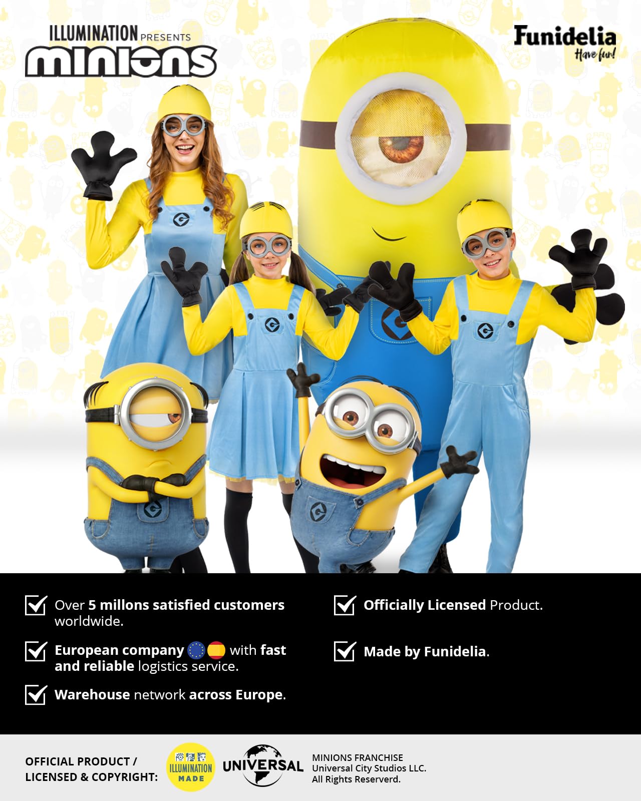 Funidelia Disfraz Oficial Minions Hinchable para Hombre y Mujer, Traje de dibujos animados para adulto, Disfraces de Carnaval, Halloween y Despedidas – Talla Única