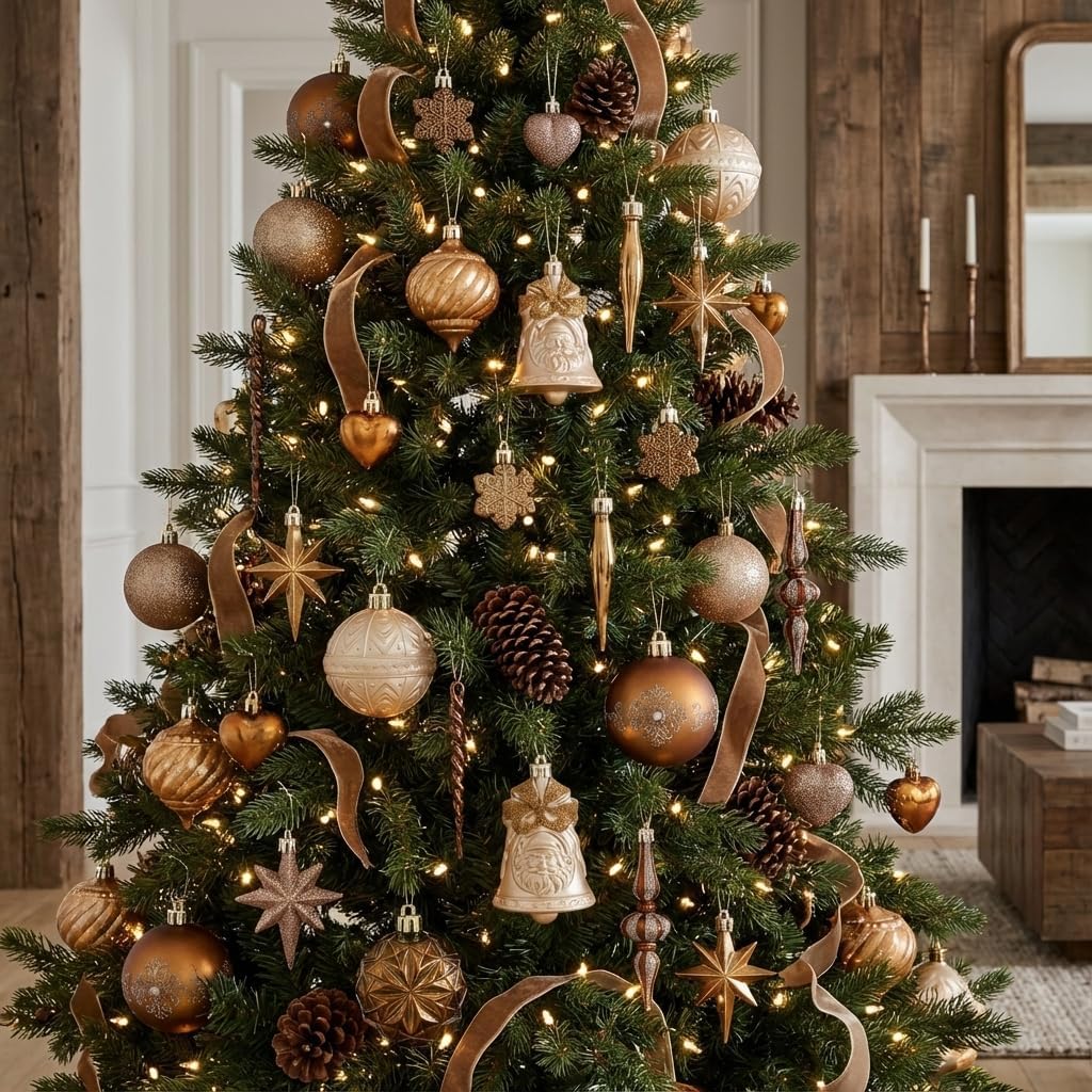 Valery Madelyn Ornaments for Christmas Trees, 50ct Bronze Copper Brown and Gold Shatterproof Christmas Tree Decorations, Luxury Hanging Ball Ornaments Bulk for Fall Thanksgiving Autumn Harvest Xmas - Image 2